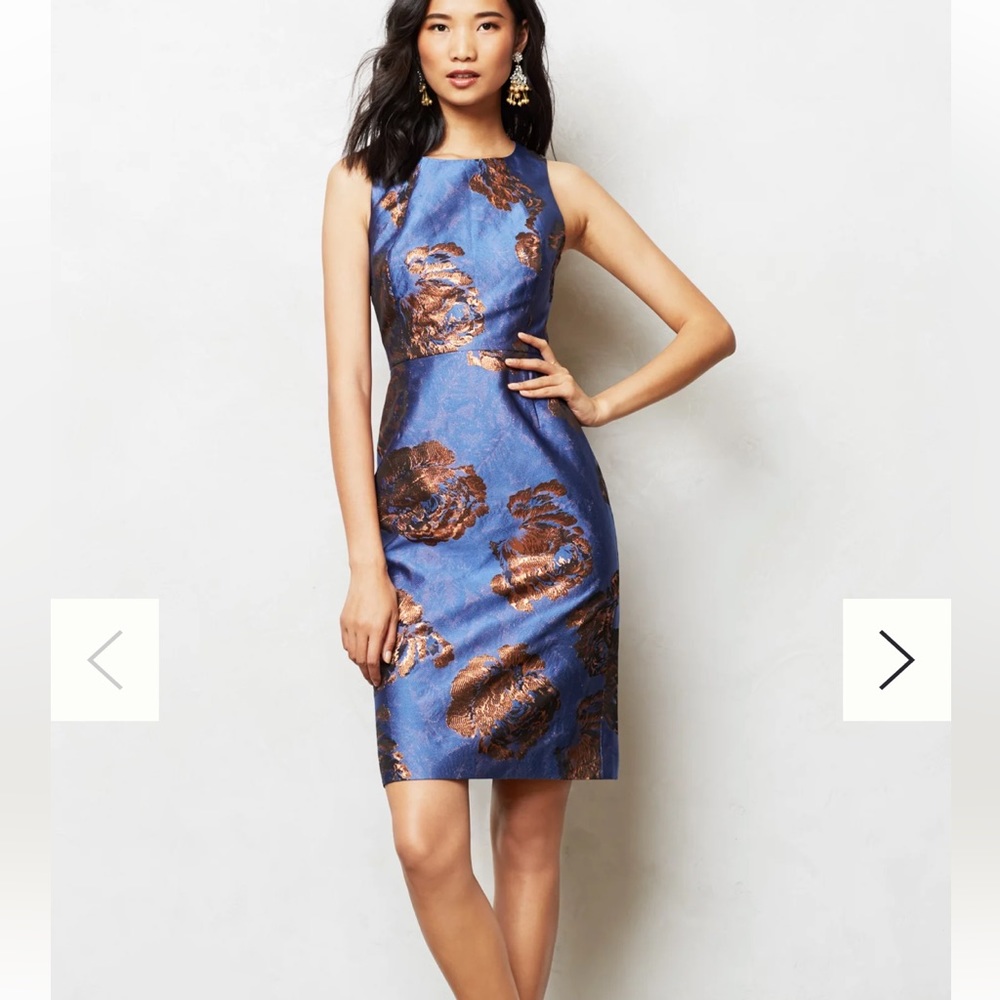 Anthropologie Bronzed Brocade Sheath Cocktail Dress by Leifsdottir